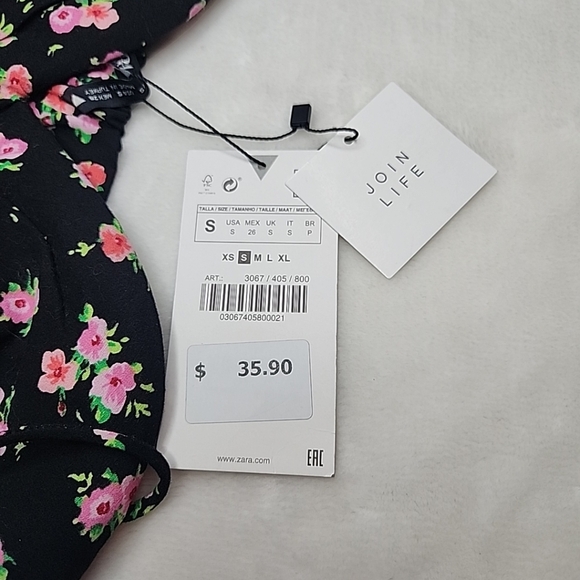 ZARA Floral Bustier Corset Crop Top Black Pink Size Small - Picture 6 of 9